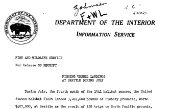 Fishing Vessel Landings at Seattle During July August 23, 1941