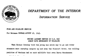 Second Largest Refuge in U.S. May Again Have Aboundance of Wildlife August 25, 1941
