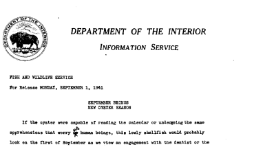 September Brings New Oyster Season September 1, 1941