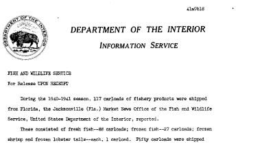 Shipped for Florida, 117 Carloads of Fishery Products September 18, 1941