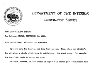Oysters Have Two Hearts, That Beat as One September 21, 1941