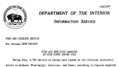 Fish and Shellfish Landings at Gulf Ports During July November 27, 1941