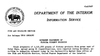November Shipments of Florida Fishery Products December 27, 1941