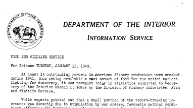 14 Outstanding Records in American Fishery Production Smashed During 1941 January 13, 1942