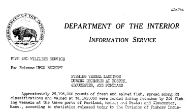 Fishing Vessel Landings During December at Boston, Gloucester, and Portland Febuary 4, 1942