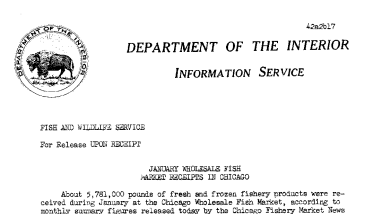 January Wholesale Fish Market Receipts in Chicago February 17, 1942