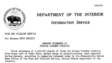 January Shipments of Florida Fishery Products February 26, 1942