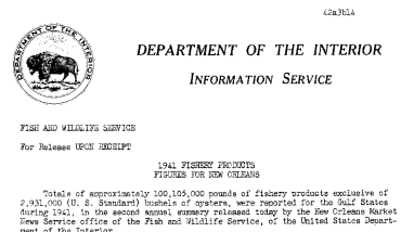 1941 Fishery Products Figures for New Orleans March 14, 1942