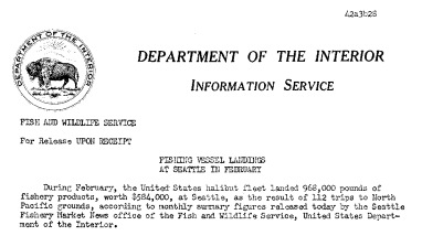Fishing Vessel Landings at Seattle in February March 28, 1942