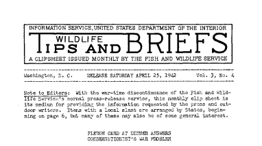 Pledge Card at Dinner Answers Conservationist's War Problem April 25, 1942