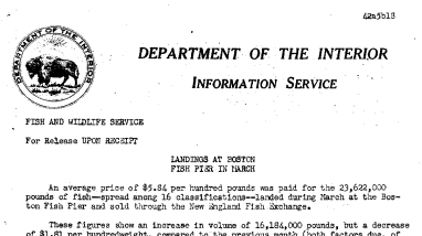 Landings at Boston Fish Pier in March May 18, 1942