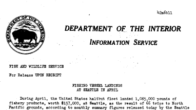 Fishing Vessel Landings at Seattle in April June 11, 1942