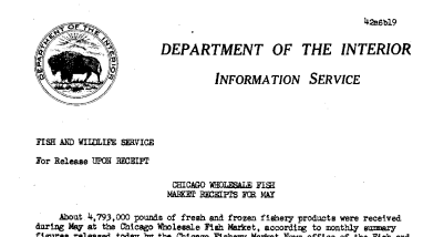 Chicago Wholesale Fish Market Receipts for May June 19, 1942