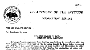 1942 Duck Seasons 70 Days; Geese Get Extra Safeguards July 16, 1942