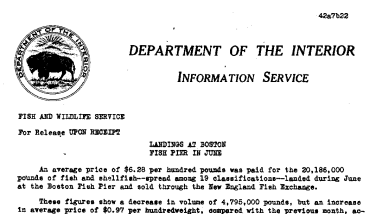 Landings at Boston Fish Pier in June July 22, 1942