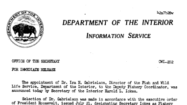 Secretary Ickes Announced Appointment With Other Fishery Coordinators July 28, 1942