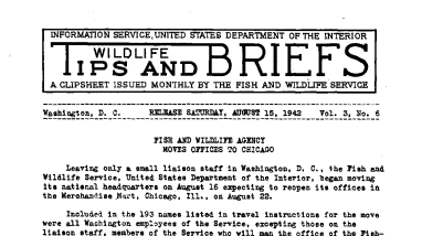 Fish and Wildlife Agency Moves Offices to Chicago August 15, 1942