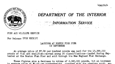 Landings at Boston Fish Pier in September October 24, 1942