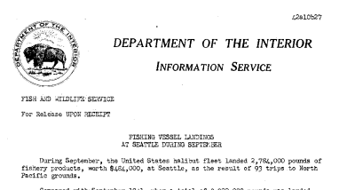Fishing Vessel Landings at Seattle During September October 27, 1942