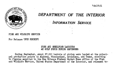 Fish and Shellfish Landings at Gulf Ports During September October 31, 1942