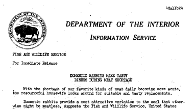 Domestic Rabbits Make Tasty Dishes During Meat Shortage November 24, 1942
