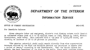 Alaska Could Furnish A Larger Salmon Pack in 1943 if .... January 11, 1943