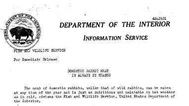Domestic Rabbit Meat Is Always in Season May 31, 1943