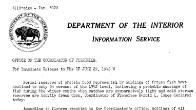 Decline in Holdings of Frozen Fish Indicate A Probable Shortage of Fish During the Winter Months June 29, 1934