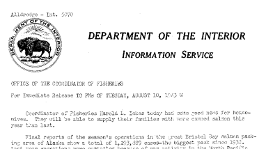 Final Reports on the Season's Operations in the Bristol Bay Salmon Packing Area of Alaska August 10, 1943