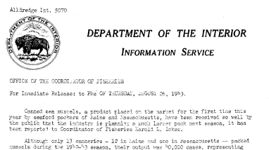 Larger Pack of Mussels Planned by Seafood Packers of Maine and Massachusetts for the Next Season August 26, 1943