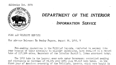 The 1943 Fur-Seal Take August 29, 1943