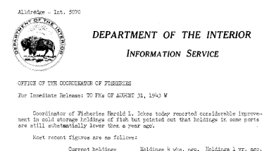 Cold Storage Holdings of Fish August 31, 1943