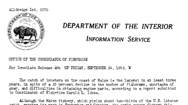 The 1943 Catch of Lobsters on the Coast of Maine September 24, 1943