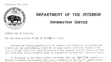 Total Holdings of Fozen Fish and Shellfish October 2, 1943