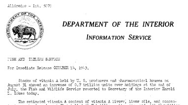 Stock of Vitamin A Held by U.S. Producers and Pharmaceutical Houses on August 31 October 14, 1943