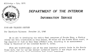 Appointment of James M. Lemon as Chief of Technogical Section, Division of Fishery Industries November 10, 1943