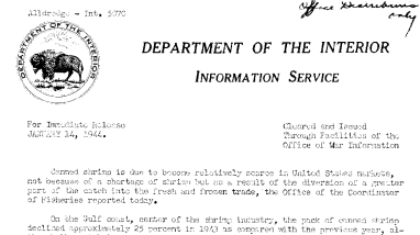 Canned Shimp to Become Relatively Scarce in U.S. Markets Due to Diversion of A Greater Part of the Catch Into the Fresh and Frozen Trade January 14, 1944