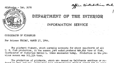 The Pilchard Production for the Season Just Ended March 17, 1944
