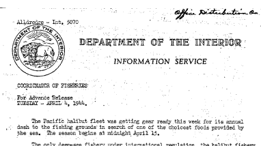 The Halibut Fishery; Season to Begin Midnight April 15 April 4, 1944