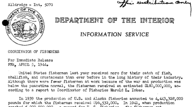 U.S. Fishermen Receive More for Their Catch of Fish, Shellfish and Crustaceans Than Ever Before in the History of Their Industry March 5, 1944