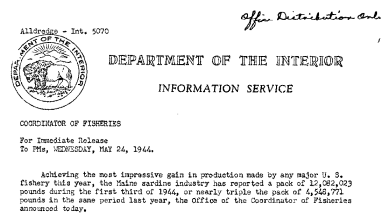 Maine Sardine Cannery Pack for the First Third of the Year May 24, 1944