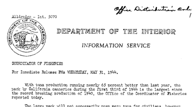Tuna Pack by California Canneries During the First Third of 1944 --May 31, 1944