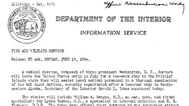 A Medical Mission Goes to Pribilof Islands June 19, 1944