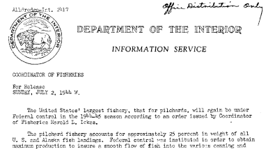 The Pilchard Fishery Will Again Be Under Federal Control in the 1944 July 2, 1944