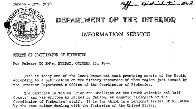 Fish Is Today One of the Least Known and Most Promising Assets of the South, According to A Publication on the Fishery Resources of That Region Fish and Shell Fish of South Atlantic and Gulf Coast October 13, 1944