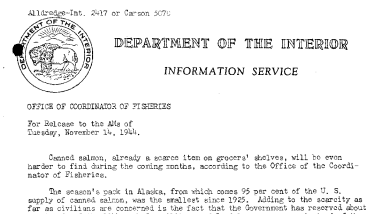 Canned Salmon Will Be Scarcer During the Coming Months November 14, 1944