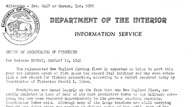 New England Fishing Fleet Is Expected to Bring to Port This Year the Largest Catch of Fish Since the Record 1941 Landings January 14, 1945
