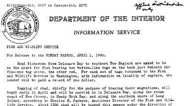 Study of Shad Migrations April 1, 1945