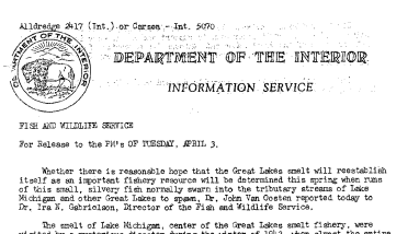 Smelt of the Great Lakes Area April 3, 1945