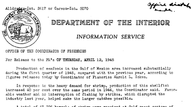Production of Seafoods in the Gulf of Mexico Area for the First Quarter of the Year April 12, 1945
